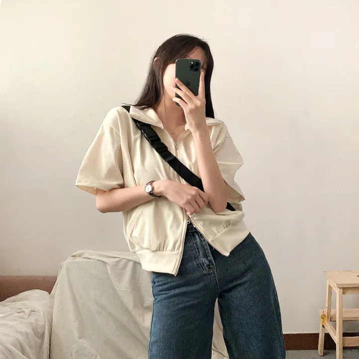 [여름/예쁜데일리!] 볼륨 카라 투웨이 무지 크롭집업 반팔 3color 상세 이미지 8