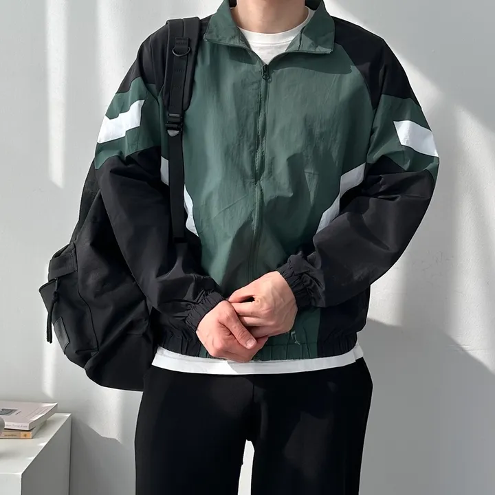 남녀공용 봄 가을 간절기 아우터 오버핏 바람막이 루즈핏 자켓 컷팅라인컬러블록바람막이 상세 이미지 9