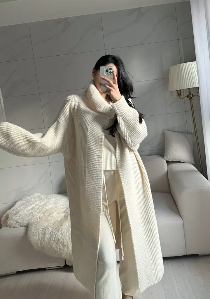 [아이당일] *도톰따숩 터틀넥 울 숄 빅카라 꽈배기 뜨개 니트 맥시롱가디건 울롱코트 울가디건(5color) 상세 이미지 7