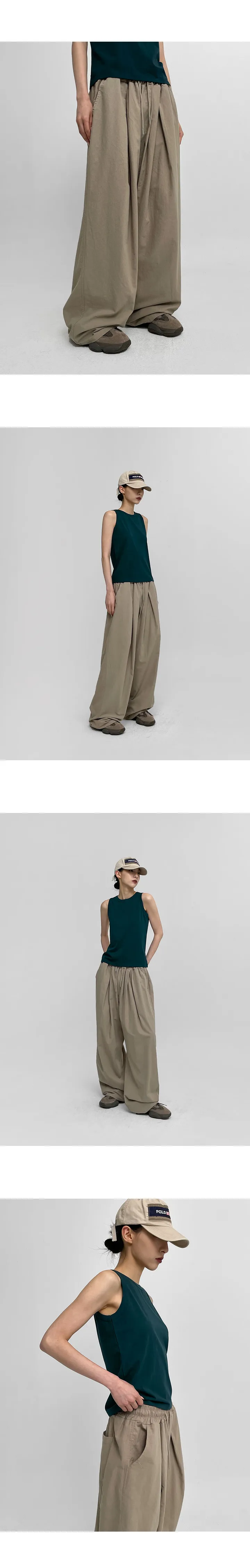 [3천장판매] (UNISEX) 슬칸 핀턱 와이드 밴딩팬츠 [핀턱 와이드 남녀공용 밴딩 포켓 롱 바지 긴바지 면] 상세 이미지 2