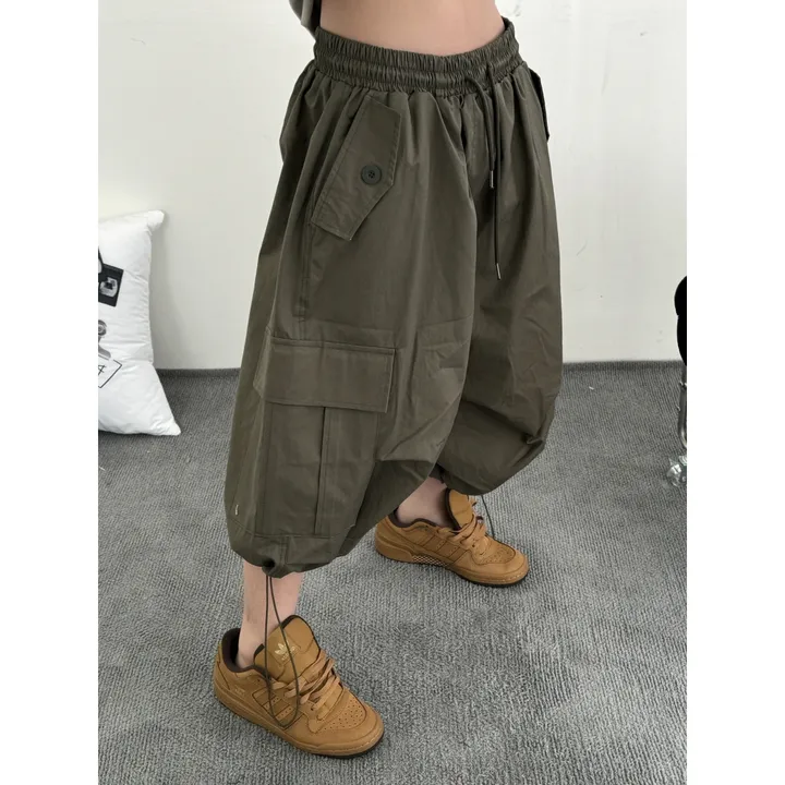 ★BEIGE 4/25 출고예정★[UNISEX]더블 포켓 커버 포인트 유니크 핀턱 카고 코튼 루즈 스트링 버뮤다 하프 팬츠(4color) 상세 이미지 48