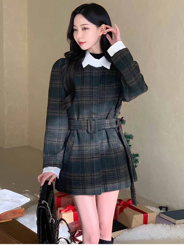 [신상🌹] 이브 벨트코트 / 벨트자켓 레이어드 자켓 체크자켓 체크코트 무스탕 하객룩 트위드자켓 하프코트 떡볶이코트 울자켓 모직자켓 핸드메이드 코트 숏코트 울코트 모직코트 퍼자켓 상세 이미지 13