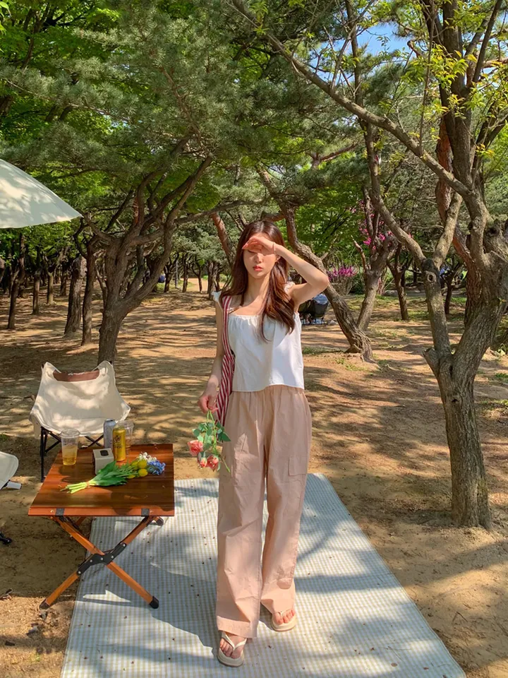 [묶음할인🎁간절기🤎롱&숏/진짜강추ㅠ] 아이스 바스락 나일론 썸머 카고 와이드 트레이닝 팬츠 하이웨스트 밴딩 봄 츄리닝 바지 냉장고 벚꽃룩 꽃놀이룩 개강여신 6COL 상세 이미지 22