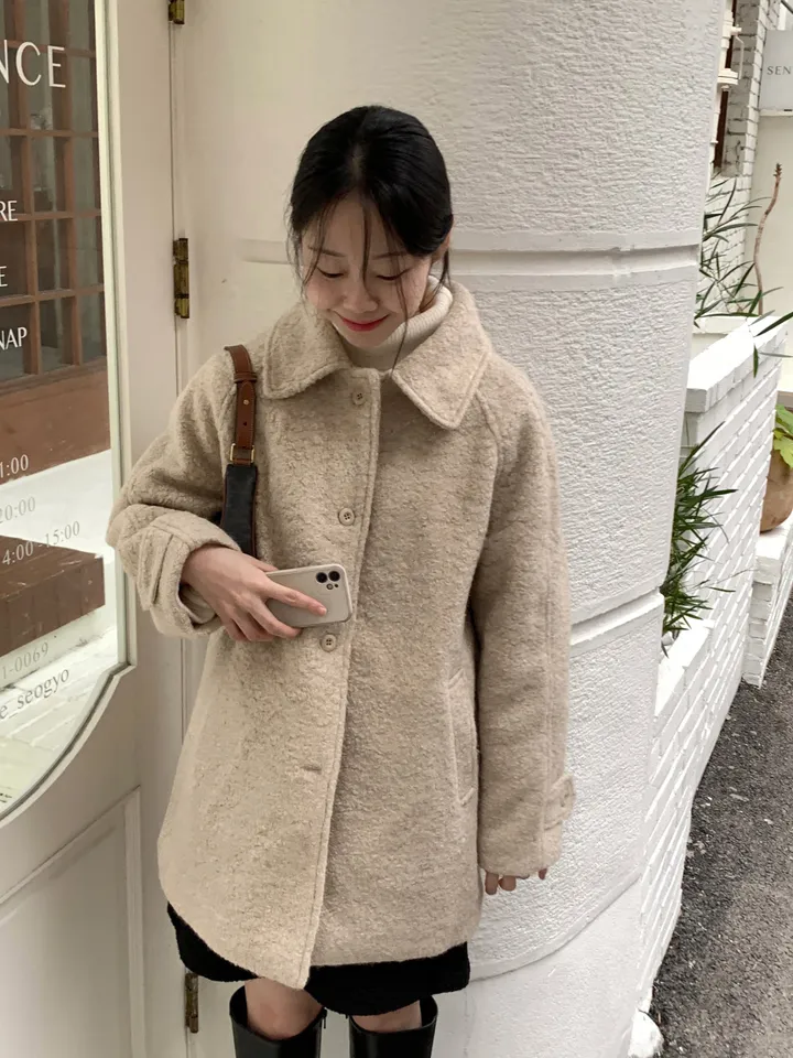 [안감누빔]테이퍼 부클 하프코트*베이지 당일발송 상세 이미지 26