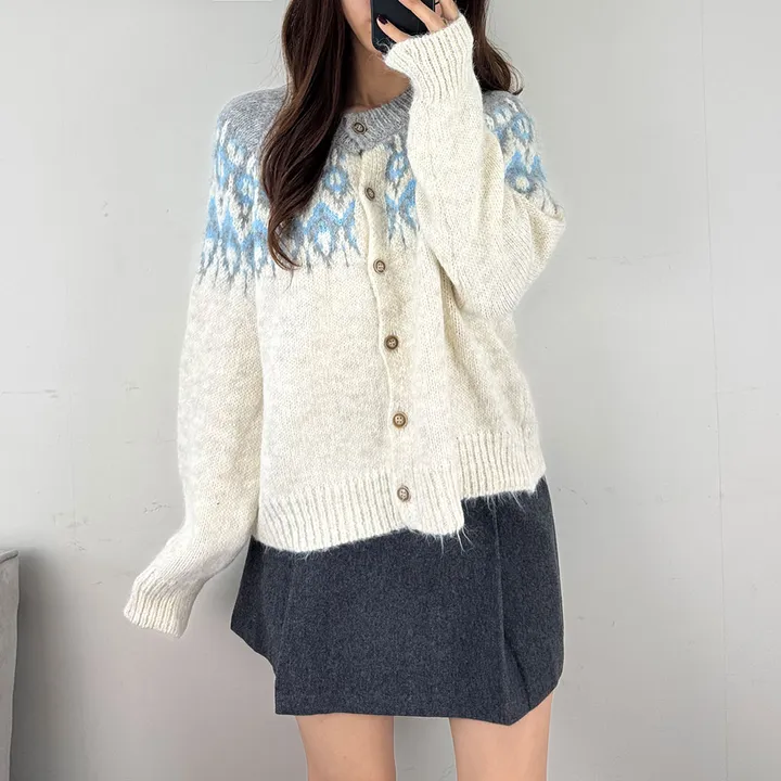 [당일발송] 3Color 앙고라 다이아 노르딕 니트 긴팔 가디건*1363 상세 이미지 4