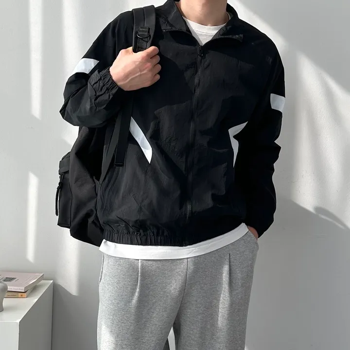 남녀공용 봄 가을 간절기 아우터 오버핏 바람막이 루즈핏 자켓 컷팅라인컬러블록바람막이 상세 이미지 17