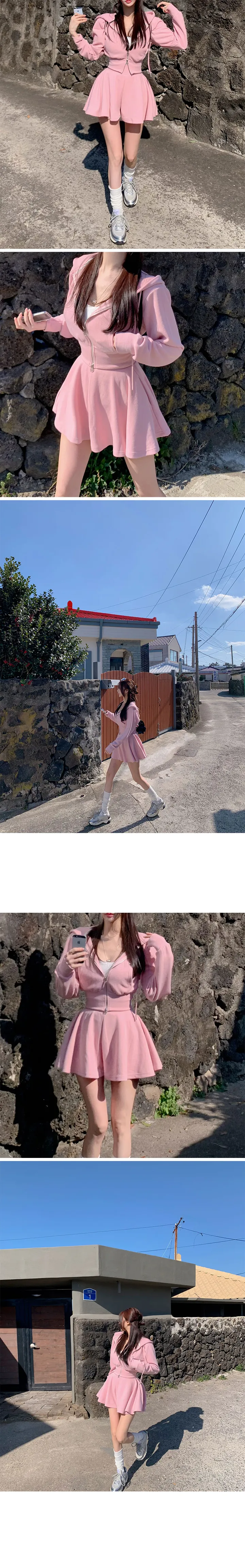 *5col/기본,롱*[허얇골넓보장] made 코르셋 후드 플레어 세트 봄트레이닝 봄신상 상세 이미지 8