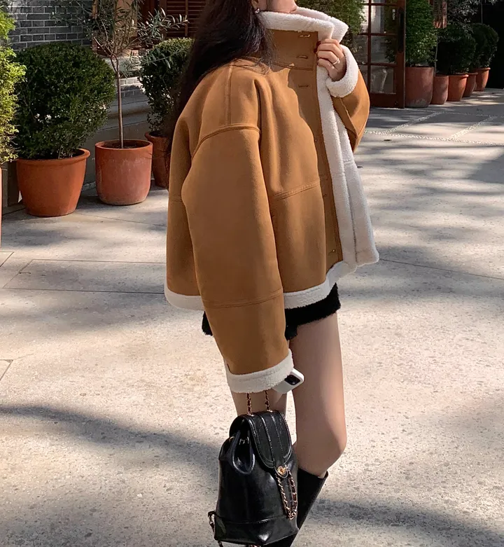 [따숩🌡️/안감양털]스웨이드 양털 하이넥 무스탕 자켓 상세 이미지 14