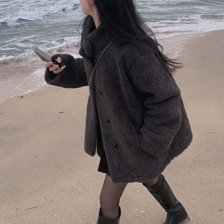 [왕아방핏🤎/주문폭주✨]후회없는 선택,푸들 양털 오버핏 하프 스웨이드 퍼자켓,코트 상세 이미지 83