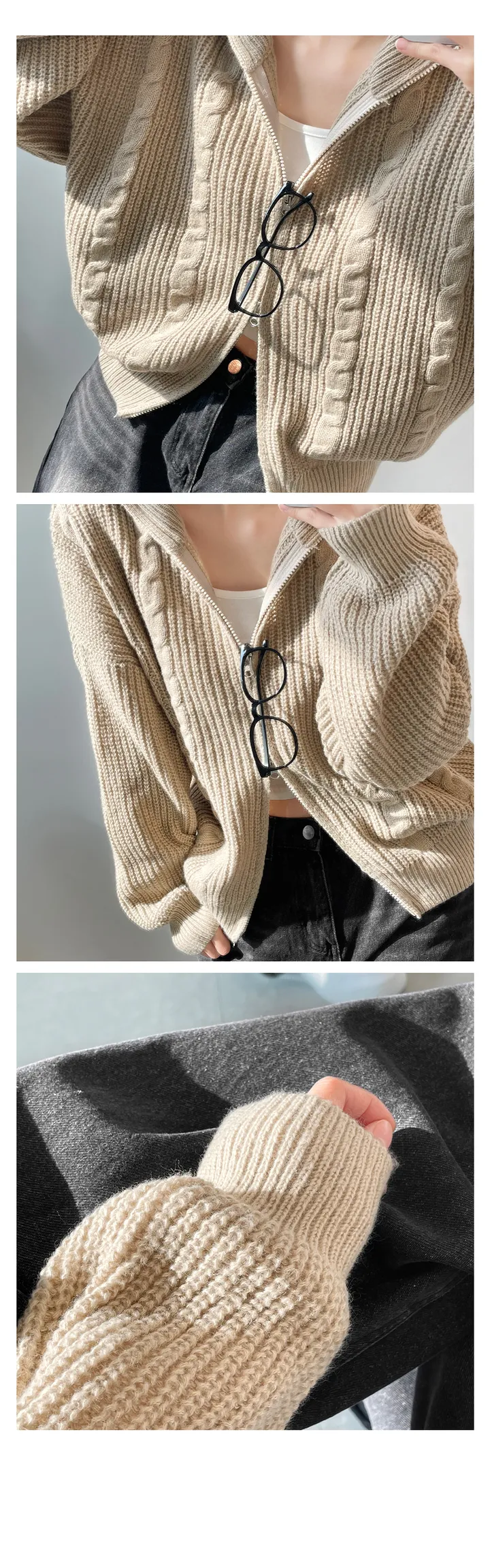 [도톰따뜻🧶아방핏]폭닥 투웨이 하이넥 루즈핏 꽈배기 니트 집업(5color) 상세 이미지 20