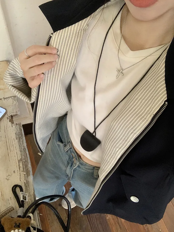 [봄신상💗/휘뚜루템]마브 리버시블 스트라이프 카라넥 집업 점퍼 자켓 상세 이미지 18