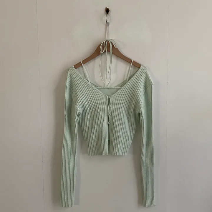 [선택가능/국내*.*] 청순한 무드, 골지 크롭 니트가디건+홀터 끈나시 셋업 - 5color 상세 이미지 37