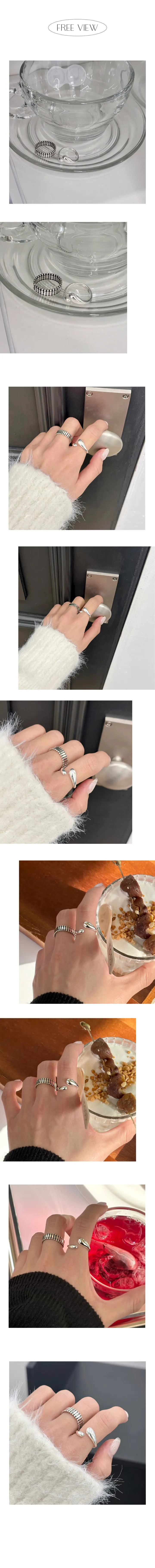 [🚀당일출고/SET💍✨] 실버925 빈티지 볼드 실버 물방울 꼬임 빈티지 볼 스퀘어 볼드 웨이브 레이어드 프리사이즈 오픈 링 반지 링 모음 세트 상세 이미지 8