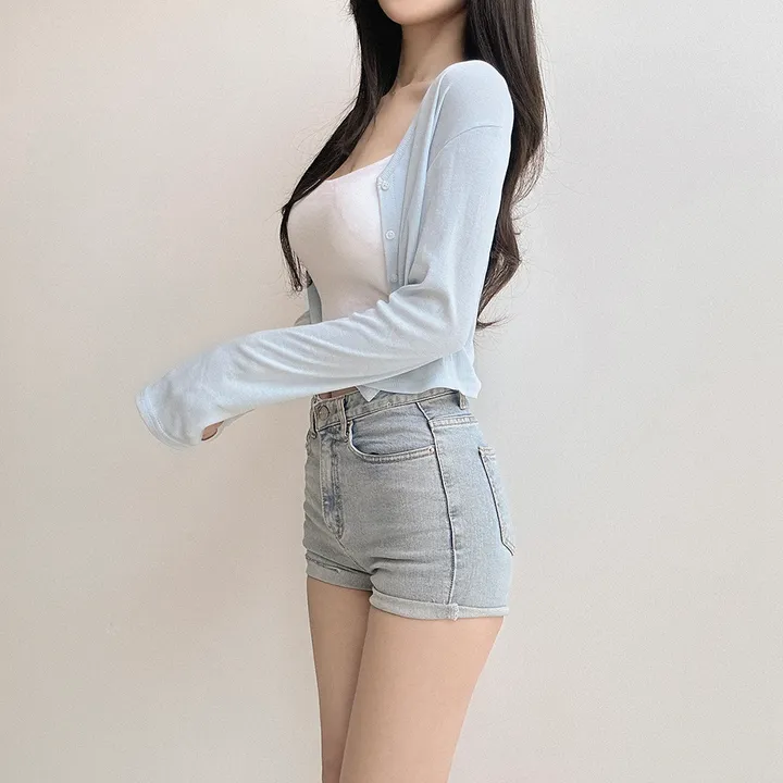 (당일출고!!, 살안타템) 여리 슬림루즈핏 브이넥 썸머시스루 크롭가디건 상세 이미지 8