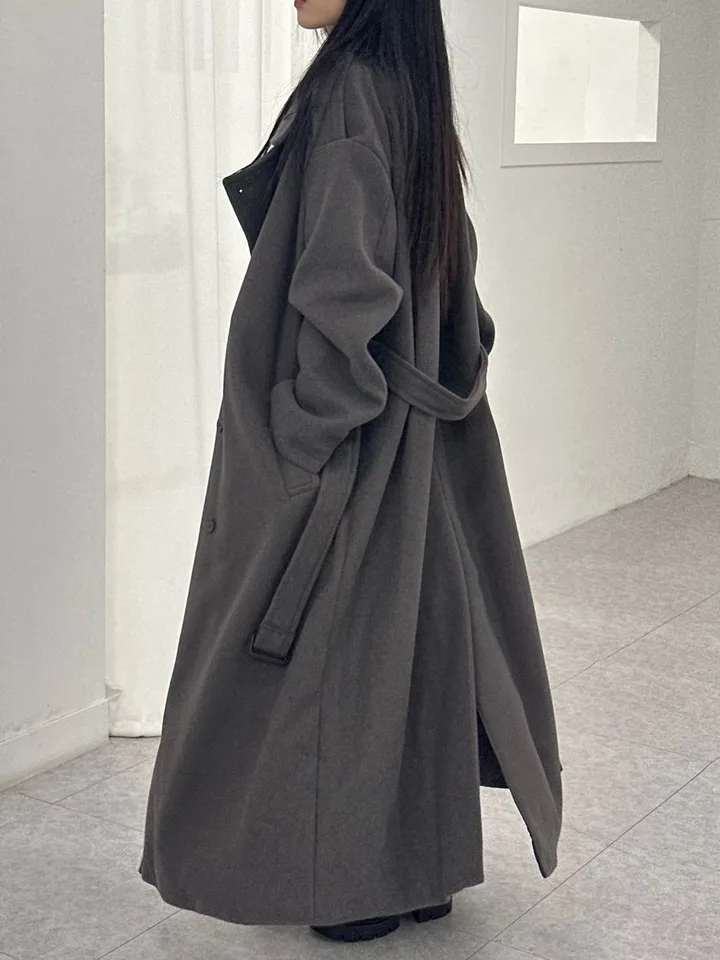 [Unisex] Mael maxi coat (3co) / 울 오버 루즈핏 누빔 안감 벨트 맥시 코트 상세 이미지 29