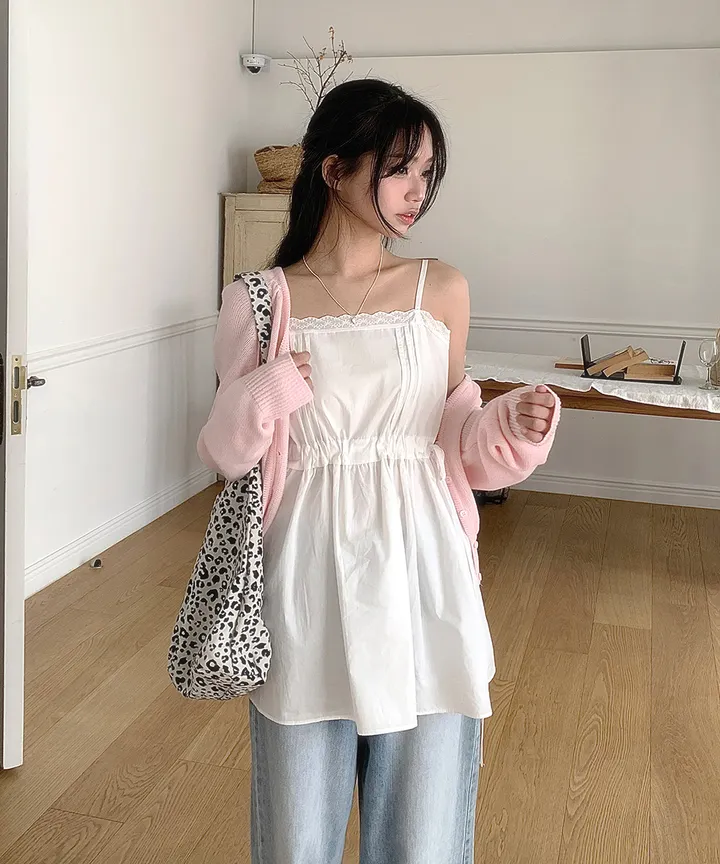 [데일리가디건💗] 데이쥬 팬던트 루즈핏 레이어드 브이넥 니트 가디건 봄 여름 가을 / 벚꽃룩 캠퍼스룩 데일리룩 클래식블랑 상세 이미지 5