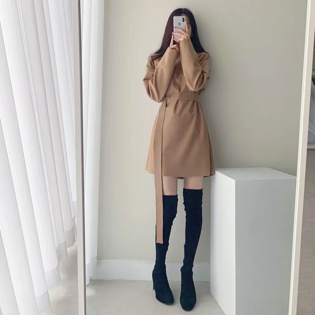 A라인 슬림 롱 플레어 더블 버튼 울코트 블랙 베이지 상세 이미지 20