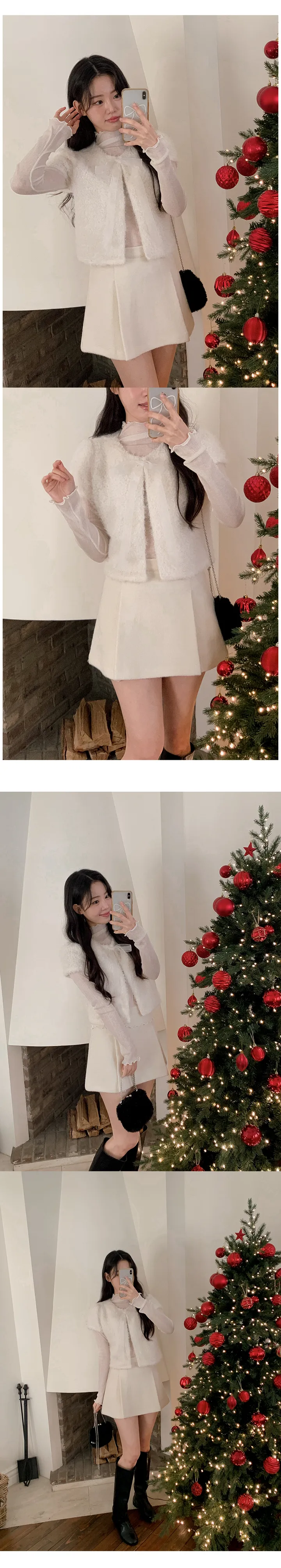 [하객룩][리본탈부착가능][리본 셋트][MADE][자체제작][국내 생산]스노우 시어 쉬폰 리본 퍼 반팔 가디건 (3color) 상세 이미지 35