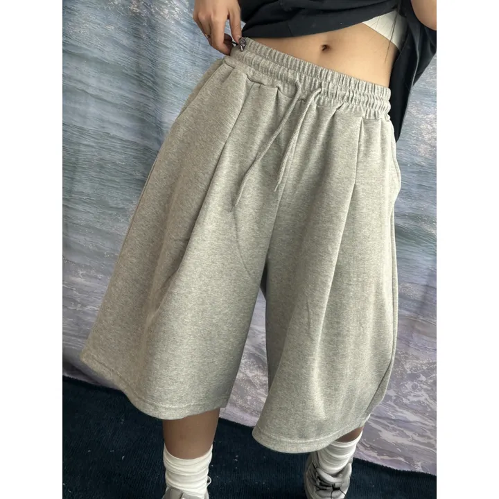 [UNISEX/기획특가/소장추천!/3size!]사이드 폴드 핀턱 포인트 루즈 와이드 벌룬 버뮤다 하프 트레이닝 팬츠(2color) 상세 이미지 42