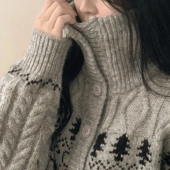 [고퀄!울함유/왕도톰] 포근따뜻~ 아방핏 노르딕 눈꽃 꽈배기 케이블 하이넥 카라 오버핏 가디건 상세 이미지 20