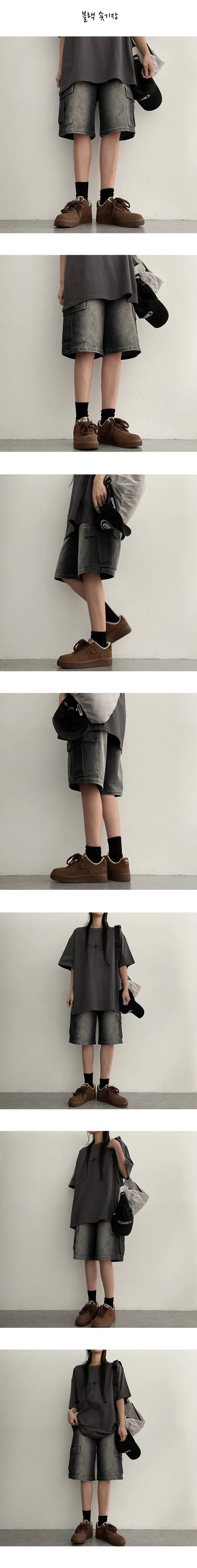 [여름신상*S~2XL/롱,기본,숏]루카스워싱카고와이드데님하프팬츠 (2color) 상세 이미지 5