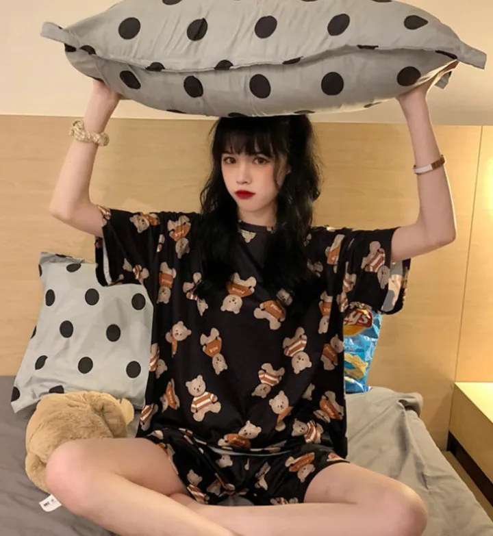 국내 테디베어 꿀잠 반팔잠옷세트 🧸 (러블리 캐릭터 디자인 / 2COLOR / FREE사이즈 44~55 추천 / 한정수량 양말 증정🎁) 상세 이미지 6