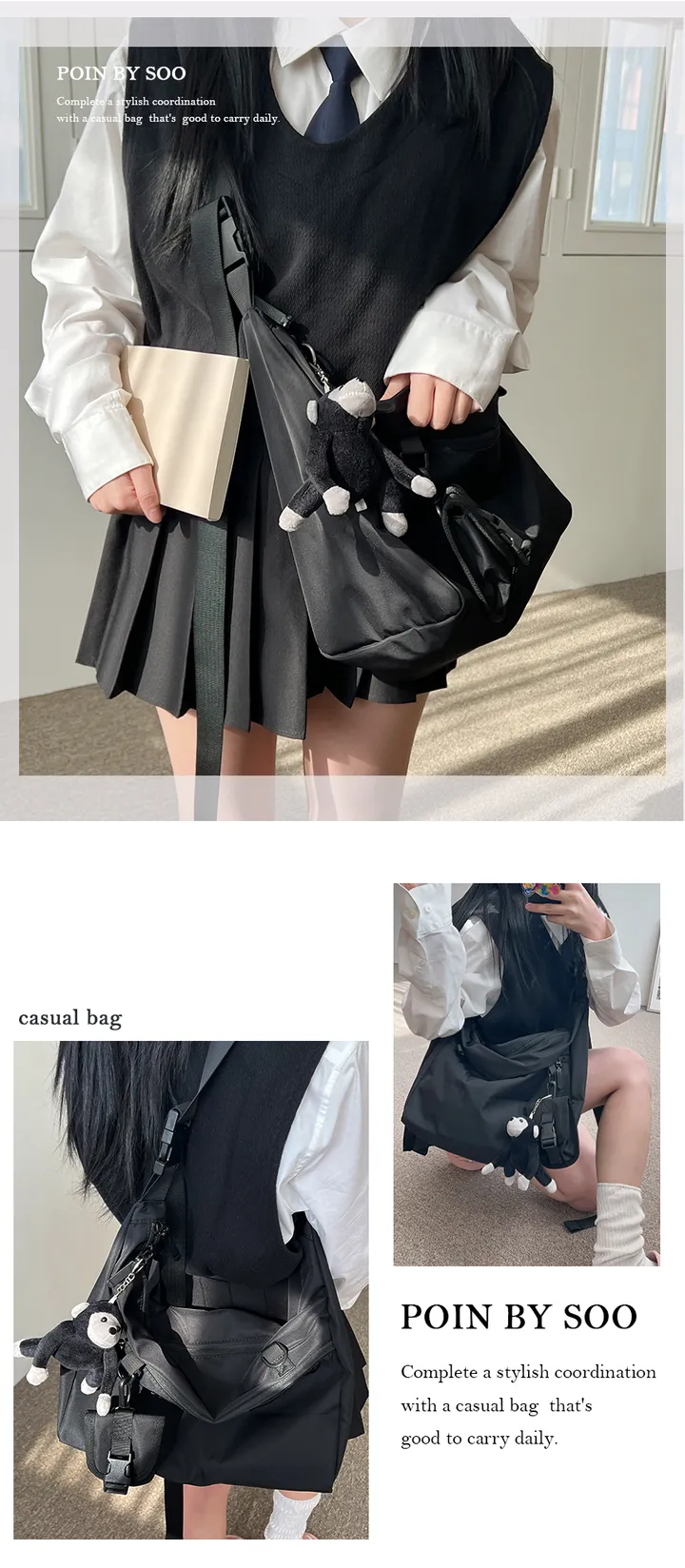 [당일출고/후기인증💕] 데일리 나일론 에어팟포켓 고릴라키링 메신저백 크로스백 상세 이미지 2