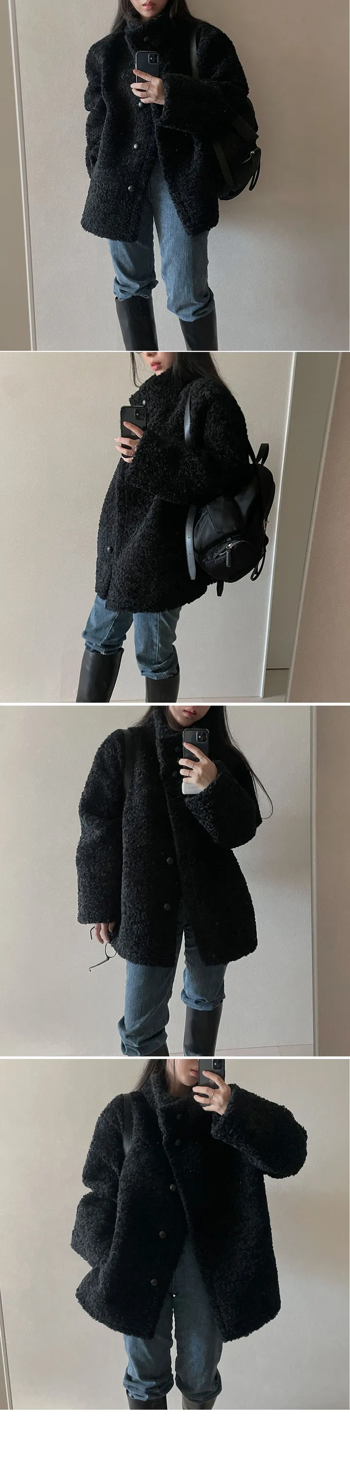 [힙덮기장/무스탕종결] 하이넥, 소프트 양털 하프 퍼 무스탕 상세 이미지 5