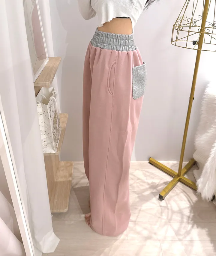 *2way [주머니배색 포인트!] 패트 배색 밴딩 힙 와이드 롱 트레이닝팬츠 롱팬츠 - 4color 상세 이미지 25