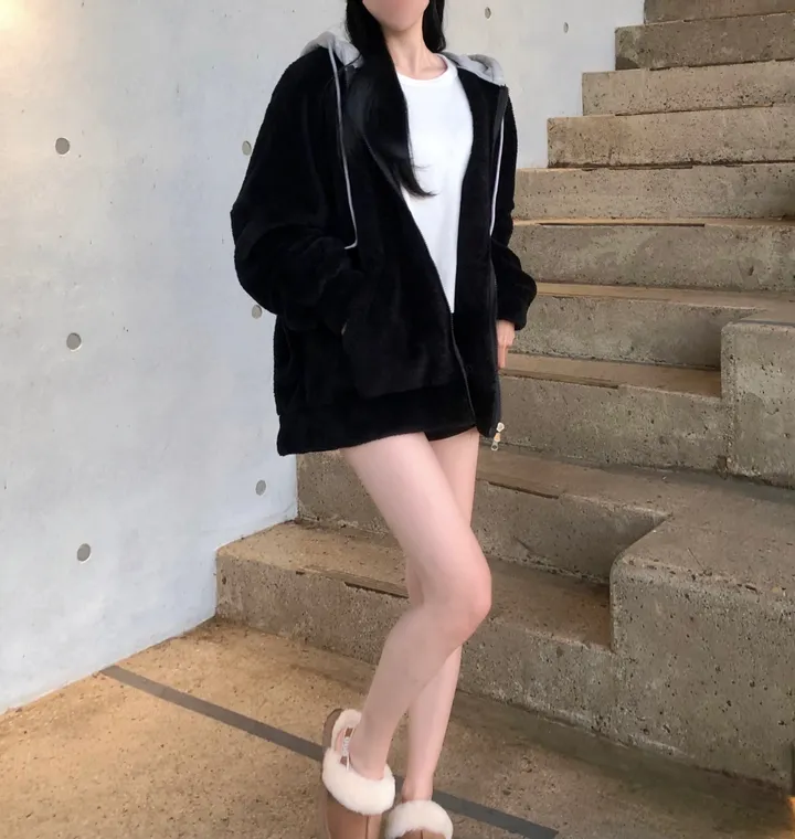 당일🚀[보온성갑/남여공용] 포근 양털 보들 플리스 투웨이 집업 곰돌이 후드 후리스 상세 이미지 14