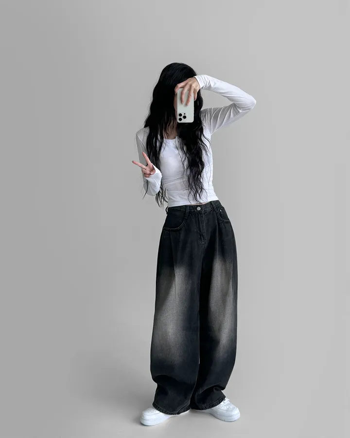 [~XL/2기장] 응팔 레트로 1988 워싱 벌룬 원 핀턱 통 와이드 데님 팬츠 바지 상세 이미지 30