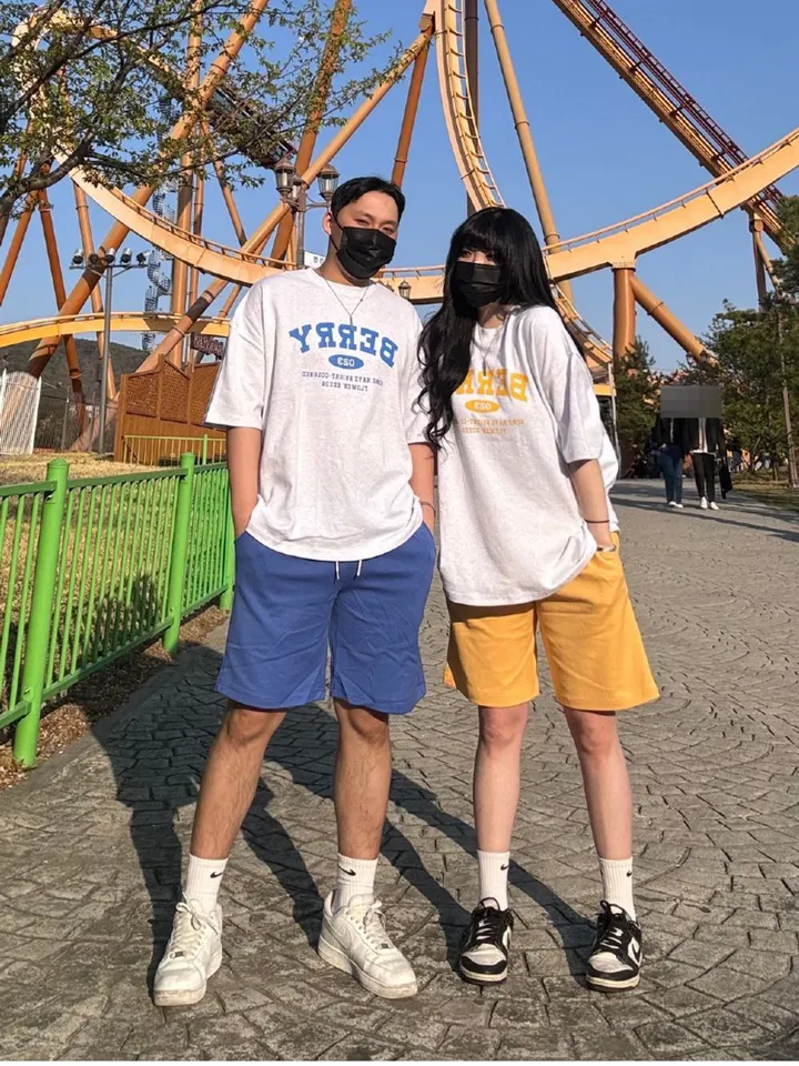 [세트가격🍓/4컬러]베리 남녀공용 커플 빅사이즈 반팔 반바지 세트 국내제작 꾸안꾸 반팔티 팬츠 셋업 커플룩 시밀러룩 츄리닝세트 반소매 여름 마실룩 여행 커플세트 상세 이미지 7
