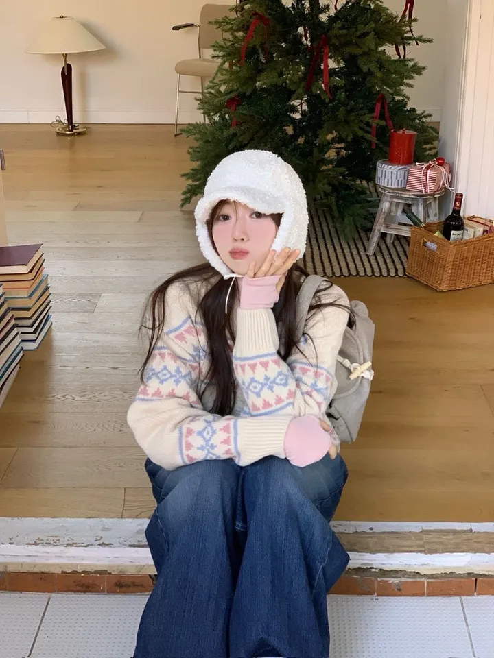 [연말룩❄부드러워요💭]키츠 윈터 노르딕 자가드 파스텔 루즈핏 니트 가디건 2color 상세 이미지 20