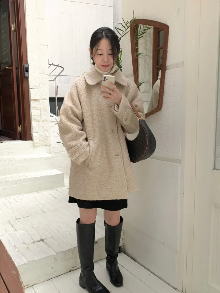 [안감누빔]테이퍼 부클 하프코트*베이지 당일발송 상세 이미지 36