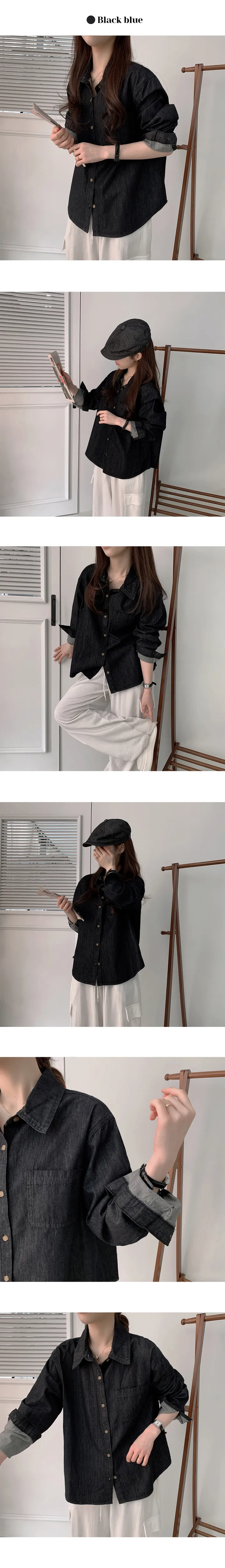3일특가[물빠짐X/긱시크룩] 하버 오버핏 데님 셔츠 남방 (4color) 상세 이미지 15