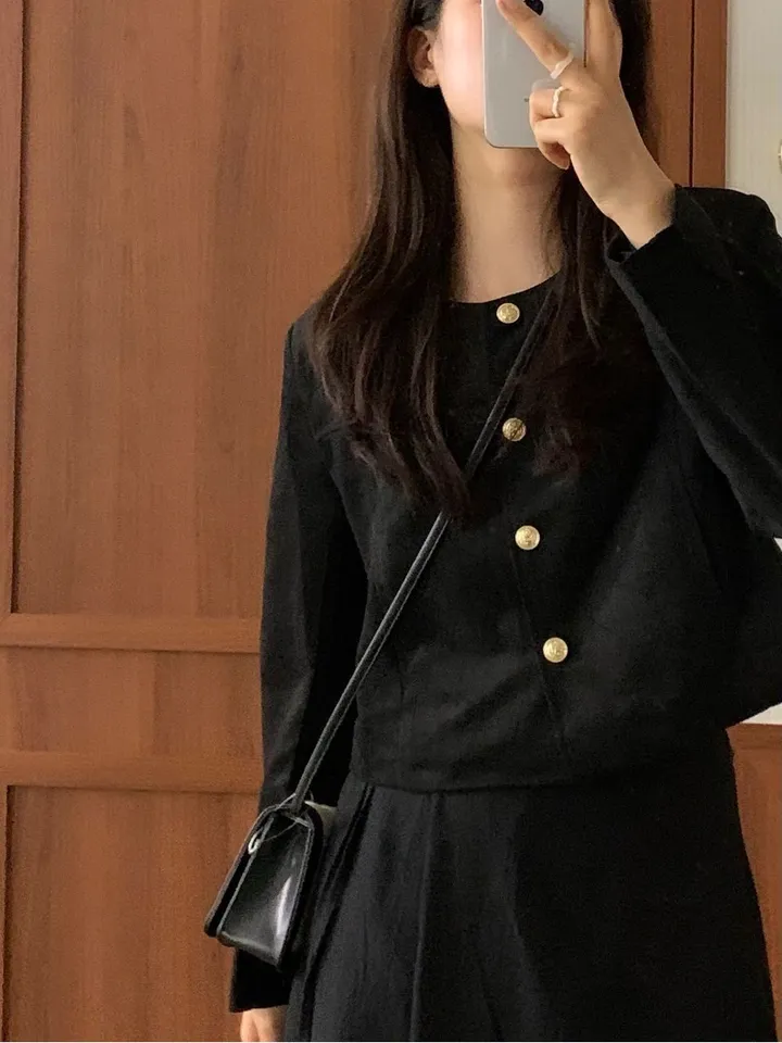 [주문폭주🐱‍🏍3color/가을신상🍂] 노이드 노카라 금장로고 스웨이드 자켓 올드머니룩 페미닌룩 어깨패드 상세 이미지 50