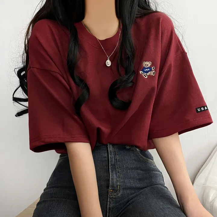 [예쁨/데일리] 베어 라벨 자수 오버핏 반팔티T 상세 이미지 2
