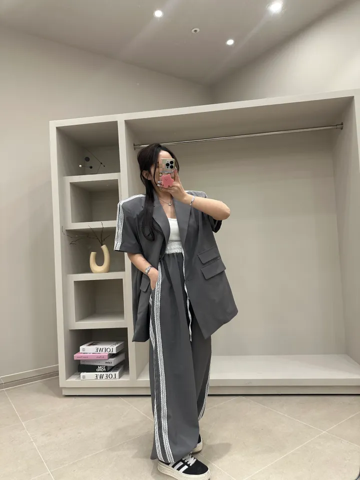 (프리미엄,핏보장,빅사이즈가능)트렌디한 자수레이스 배색 자켓팬츠세트 상세 이미지 18