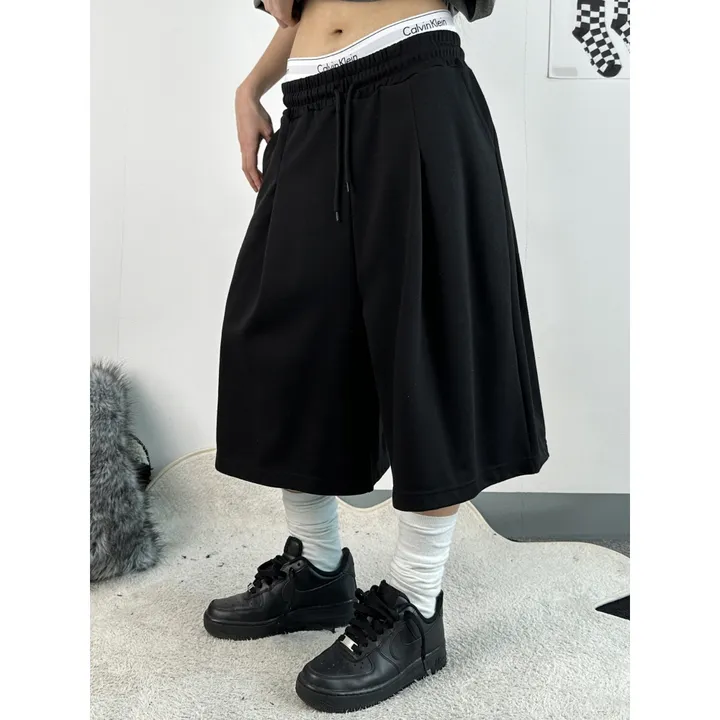 [UNISEX/기획특가/소장추천!/3size!]사이드 폴드 핀턱 포인트 루즈 와이드 벌룬 버뮤다 하프 트레이닝 팬츠(2color) 상세 이미지 27