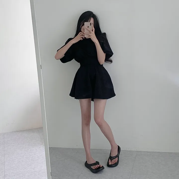 [치마바지/상하의SET] 로로 퍼프소매 반팔맨투맨 + 치마바지 투피스set 상세 이미지 35