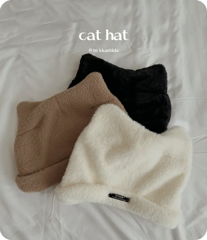 [최저가/고양이/당일🚀] 쫑긋 고양이 냥이 겨울 귀 비니 모자 고양이비니 곰돌이비니 방한 밍크 털모자 상세 이미지 2