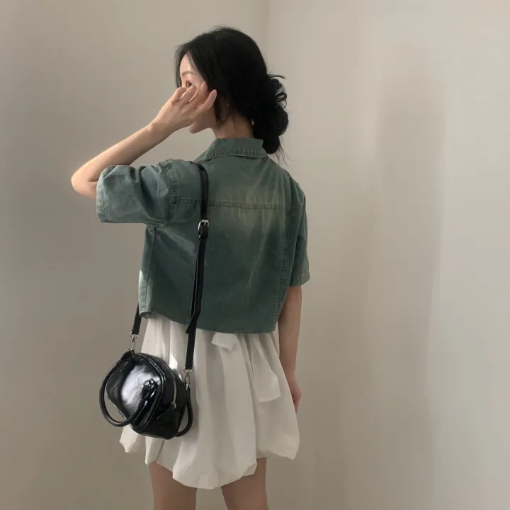 [데일리/청순무드(＊’͜’ )] 봄웨더 반팔 데님 크롭 청자켓 - 3color 상세 이미지 14