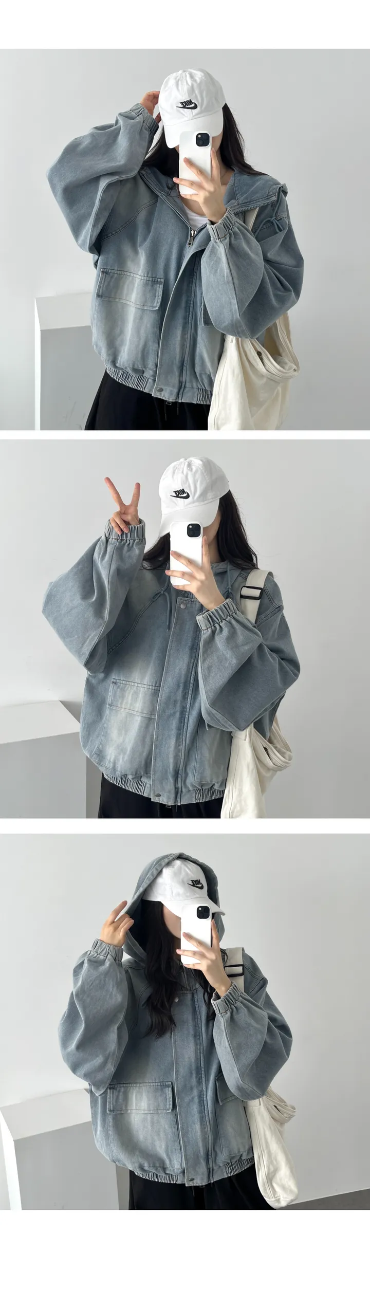UNISEX/왕오버핏]+겨울선택 (보아털)🔥 투웨이 데님 빅후드 오버핏 워싱 벌룬 데님자켓 집업 점퍼 상세 이미지 14