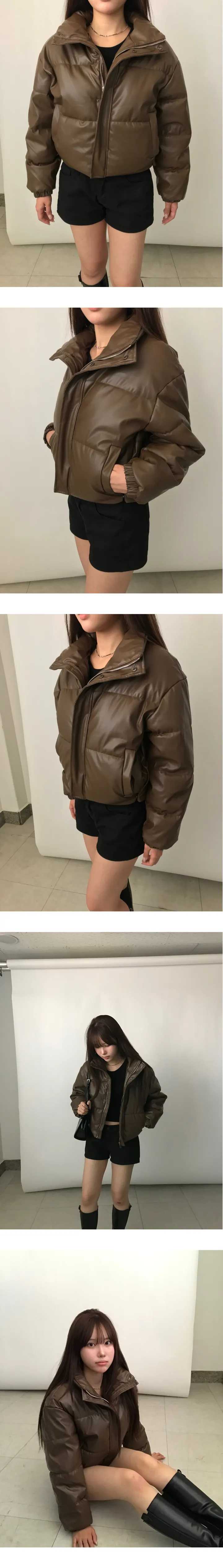 [MD추천/따뜻🖤]스냅 레더 크롭 하이넥 패딩 상세 이미지 7