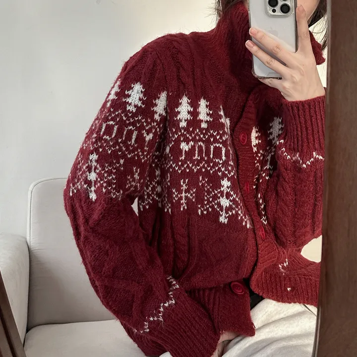 당일출고🚀[wool20%/두툼❄] 하이넥 스노우 패턴 노르딕 루즈핏 가디건 3color 상세 이미지 48