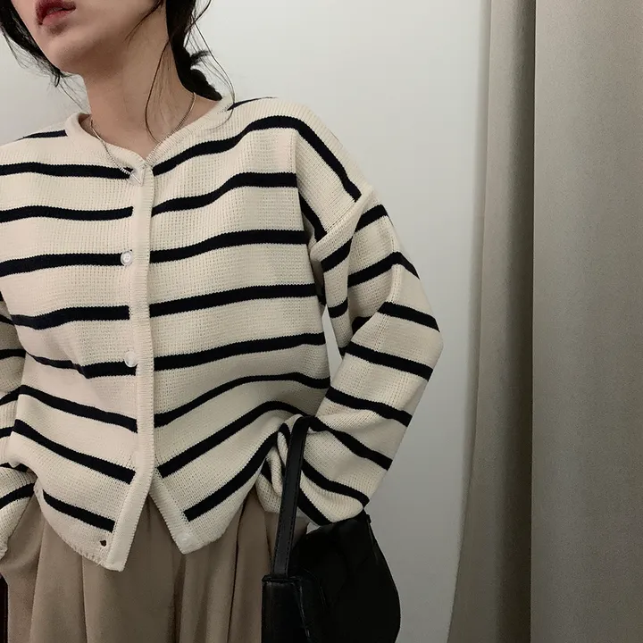 [데일리/꾸안꾸*.*] 파이 스트라이프 단가라 자켓 가디건 상세 이미지 22