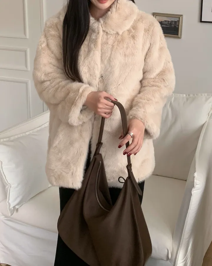 베인 겨울 카라 퍼 자켓 하프코트 싱글자켓 밍크자켓 상세 이미지 6