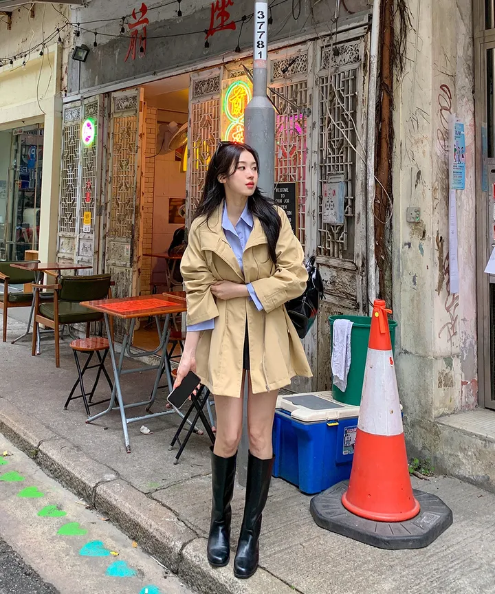 [귀욤아방핏🤎완전강츄] 하이넥 하프 숏 트렌치코트 오버핏 루즈핏 A라인 케이프 바바리 자켓 야상 점퍼 봄 가을 간절기 아우터 데일리룩 2COL 상세 이미지 12
