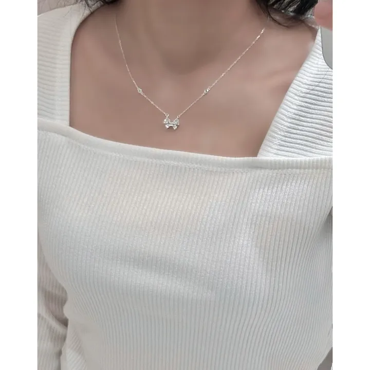 [925실버] 러블리 발레코어 무드 큐빅 리본 목걸이 상세 이미지 3