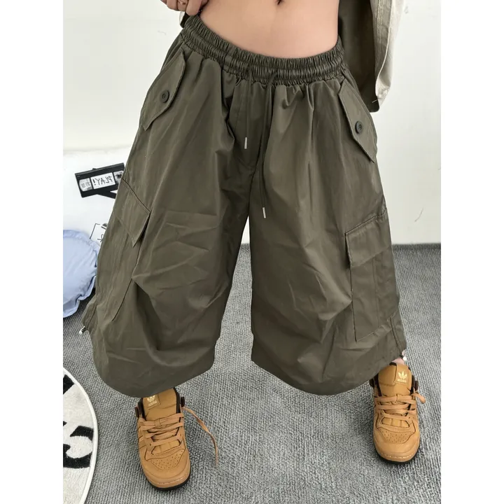 ★BEIGE 4/25 출고예정★[UNISEX]더블 포켓 커버 포인트 유니크 핀턱 카고 코튼 루즈 스트링 버뮤다 하프 팬츠(4color) 상세 이미지 22